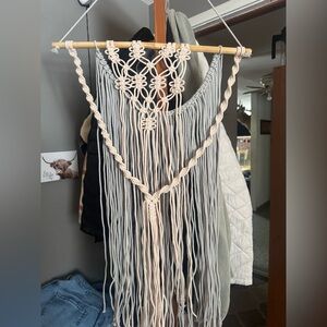 Handcrafted Macrame Wall Hanging in Cream and Grayish blue
